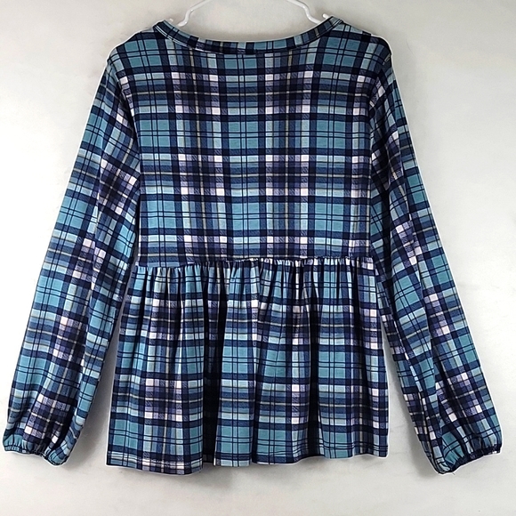 Allison Andrews Boho Winter Plaid Flannel Tiered Ruffle Hemline Blouse Size M - Picture 9 of 9
